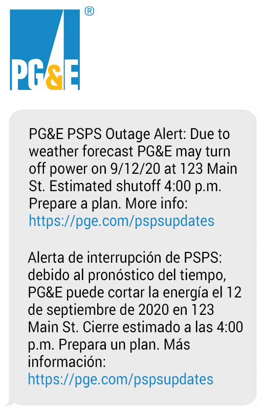PG&E Messages example